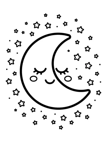 Desenho de lua kawaii dormindo para colorir