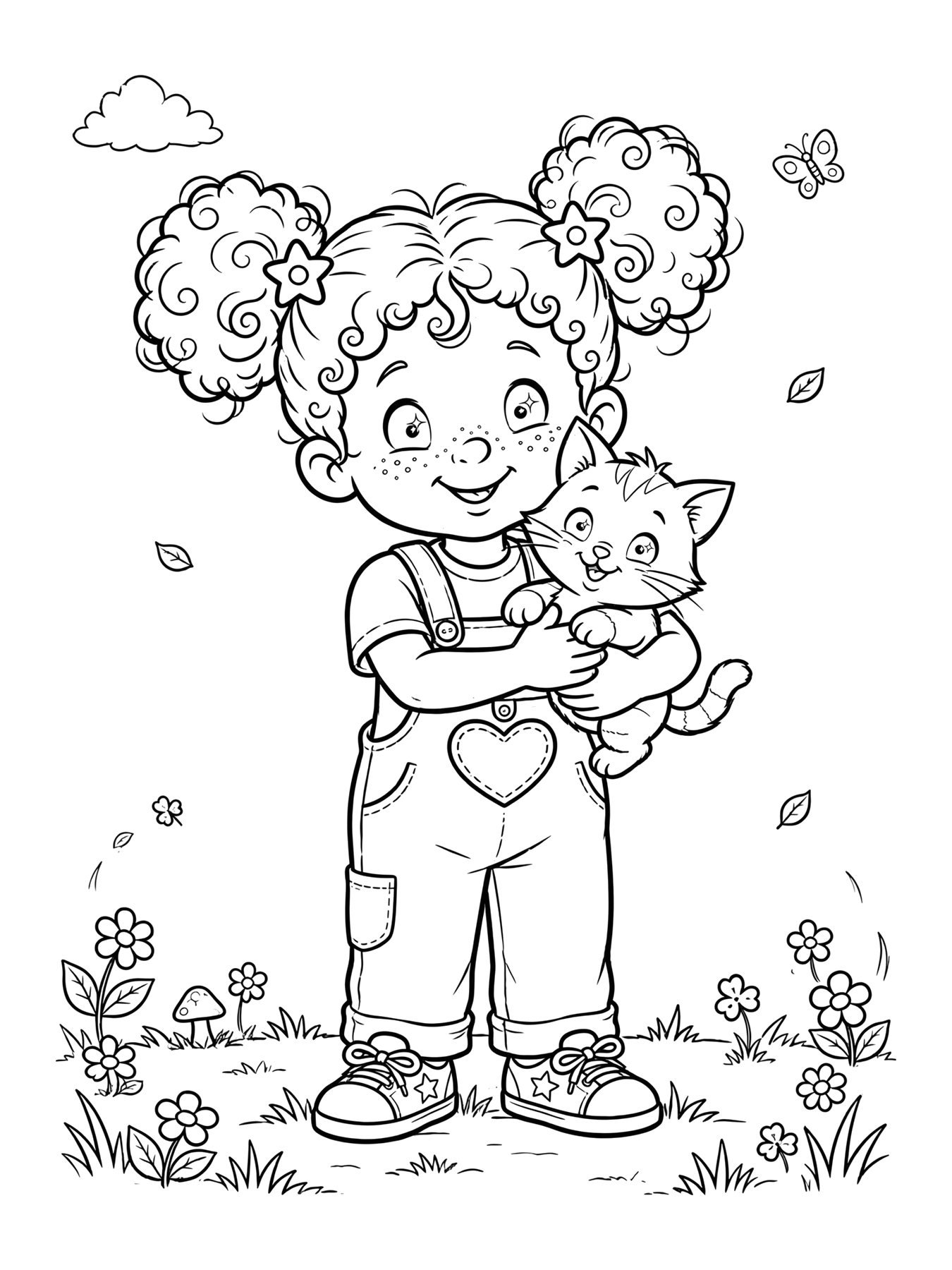 Desenho de lumi abraçando um gatinho para colorir