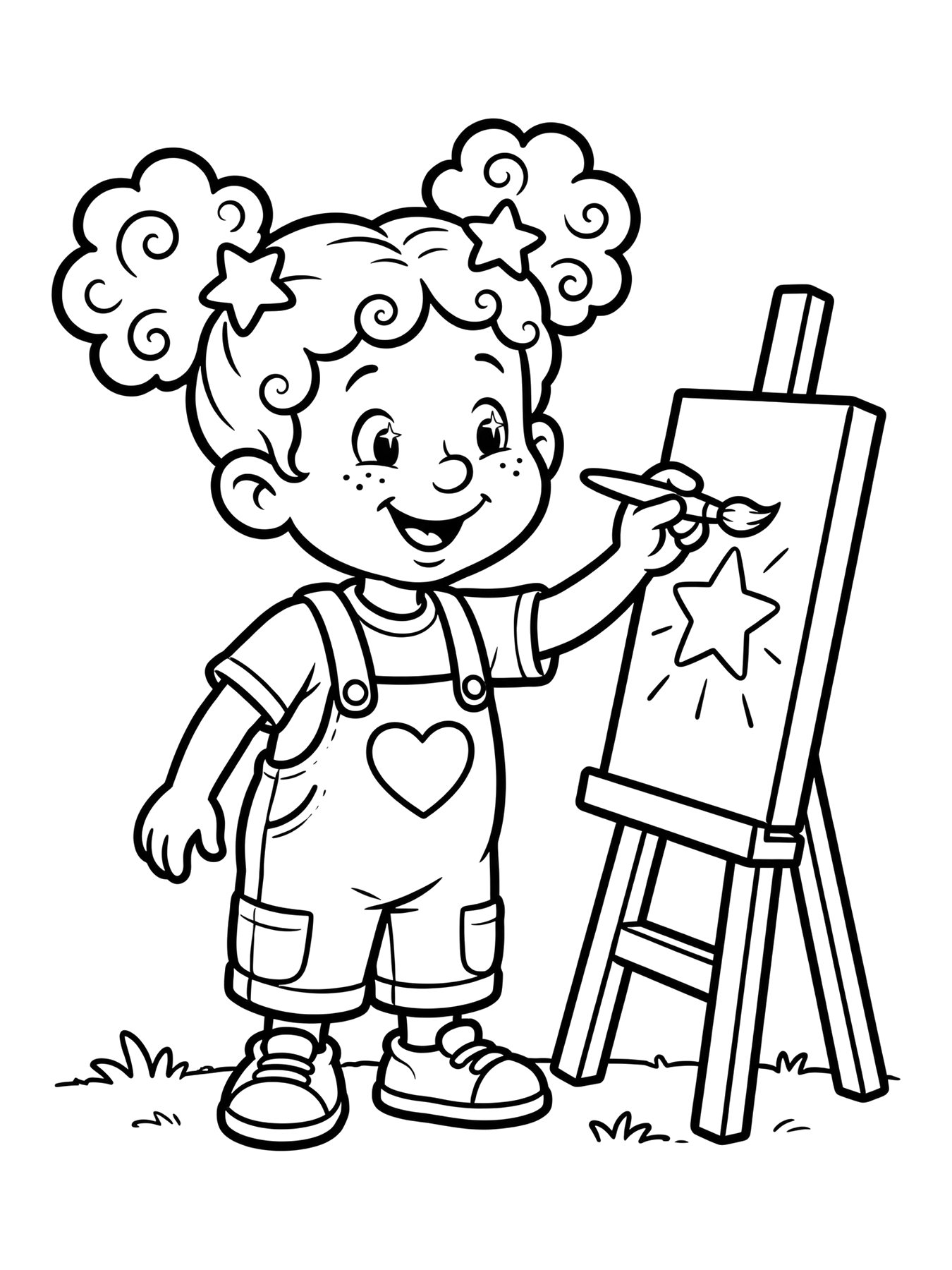 Desenho de lumi pintando um quadro com pincel para colorir
