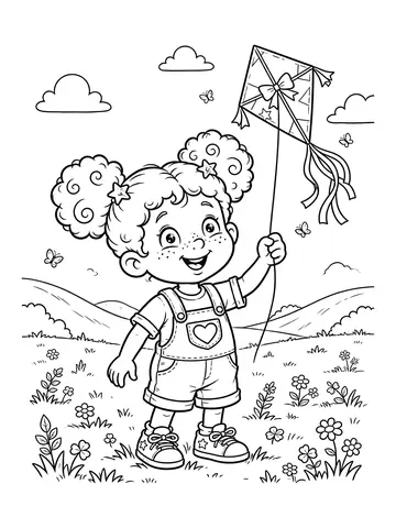 Desenho de lumi soltando pipa no campo para colorir