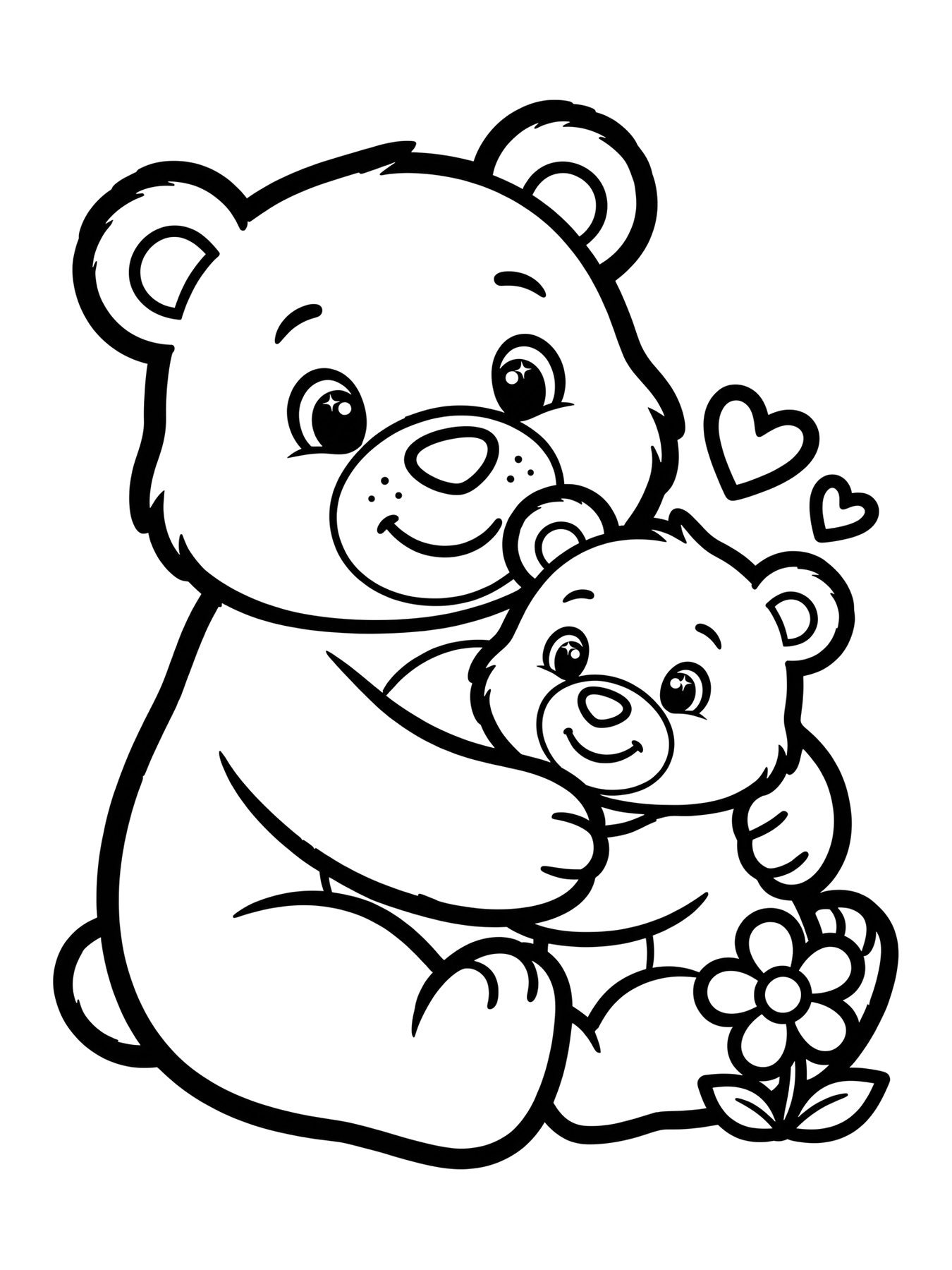 Desenho de mamãe urso com filhote para colorir