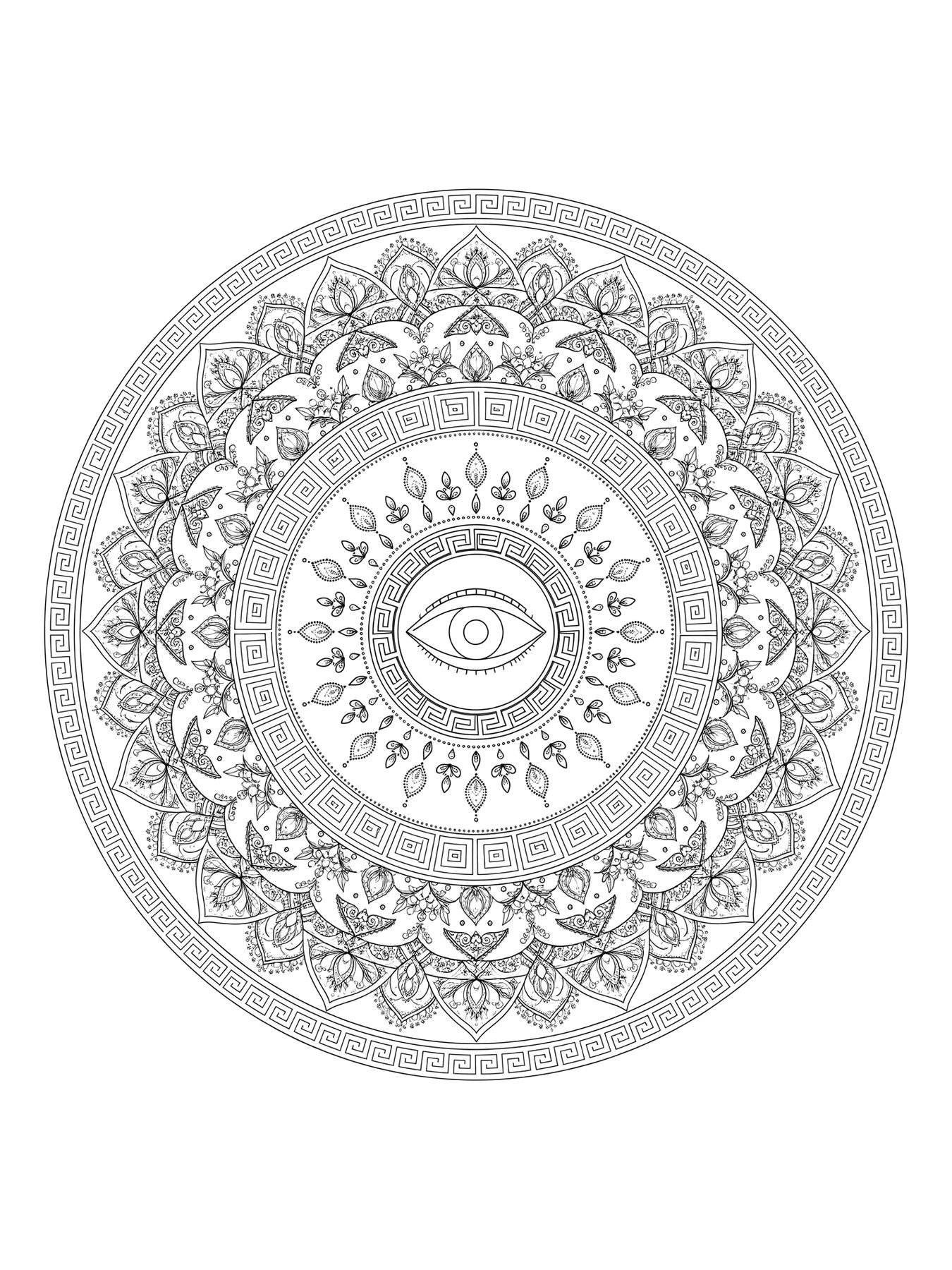 Desenho de mandala com olho grego para colorir