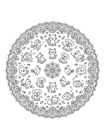 Desenho de mandala de animais para colorir