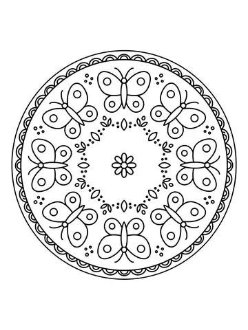 Desenho de mandala de borboletas para colorir