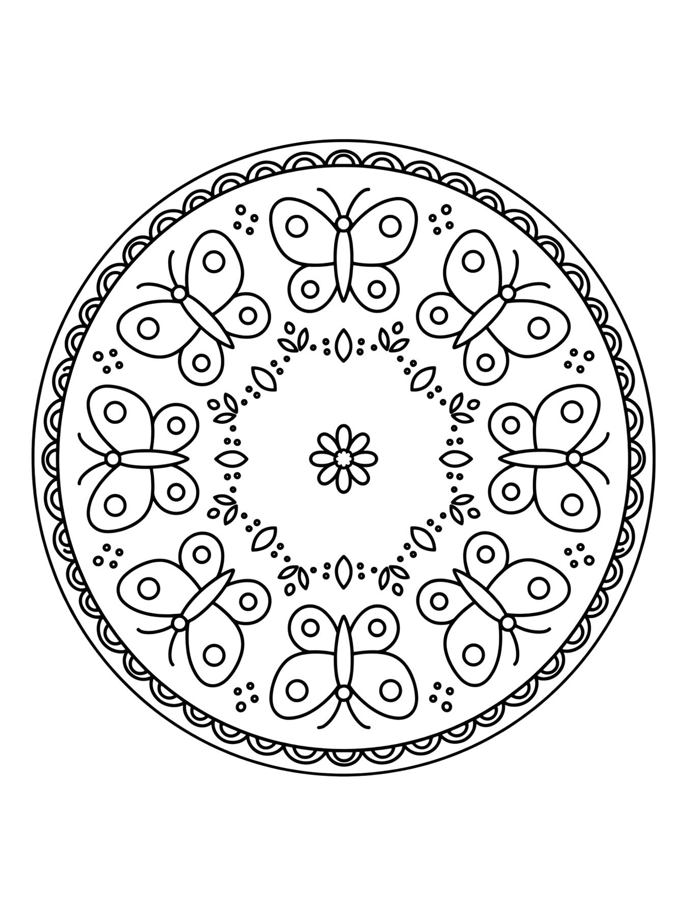 Desenho de mandala de borboletas para colorir