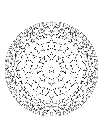 Desenho de mandala de estrelas para colorir