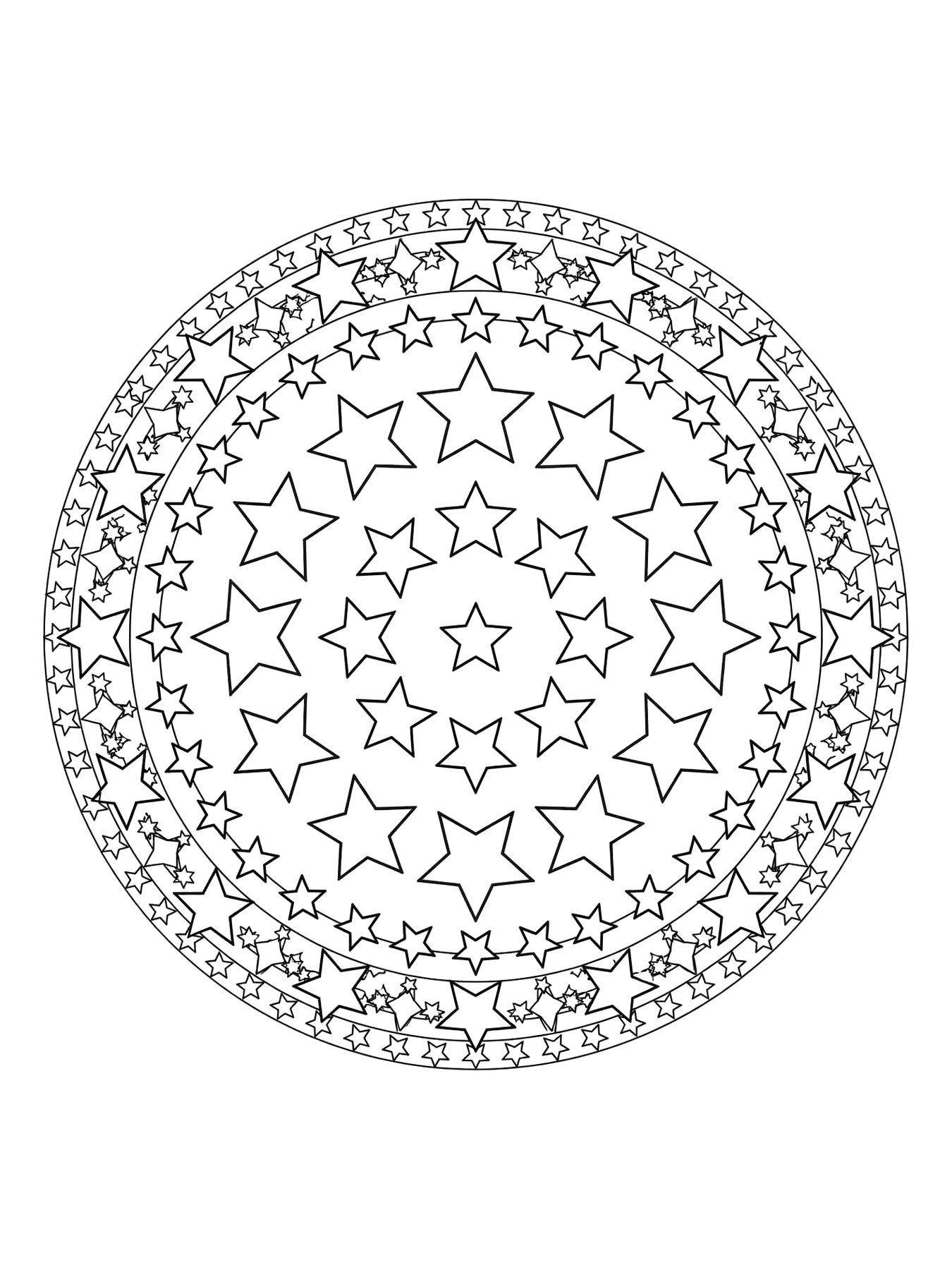 Desenho de mandala de estrelas para colorir