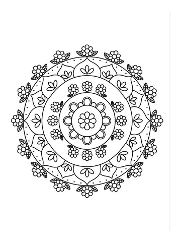 Desenho de mandala de flores para colorir