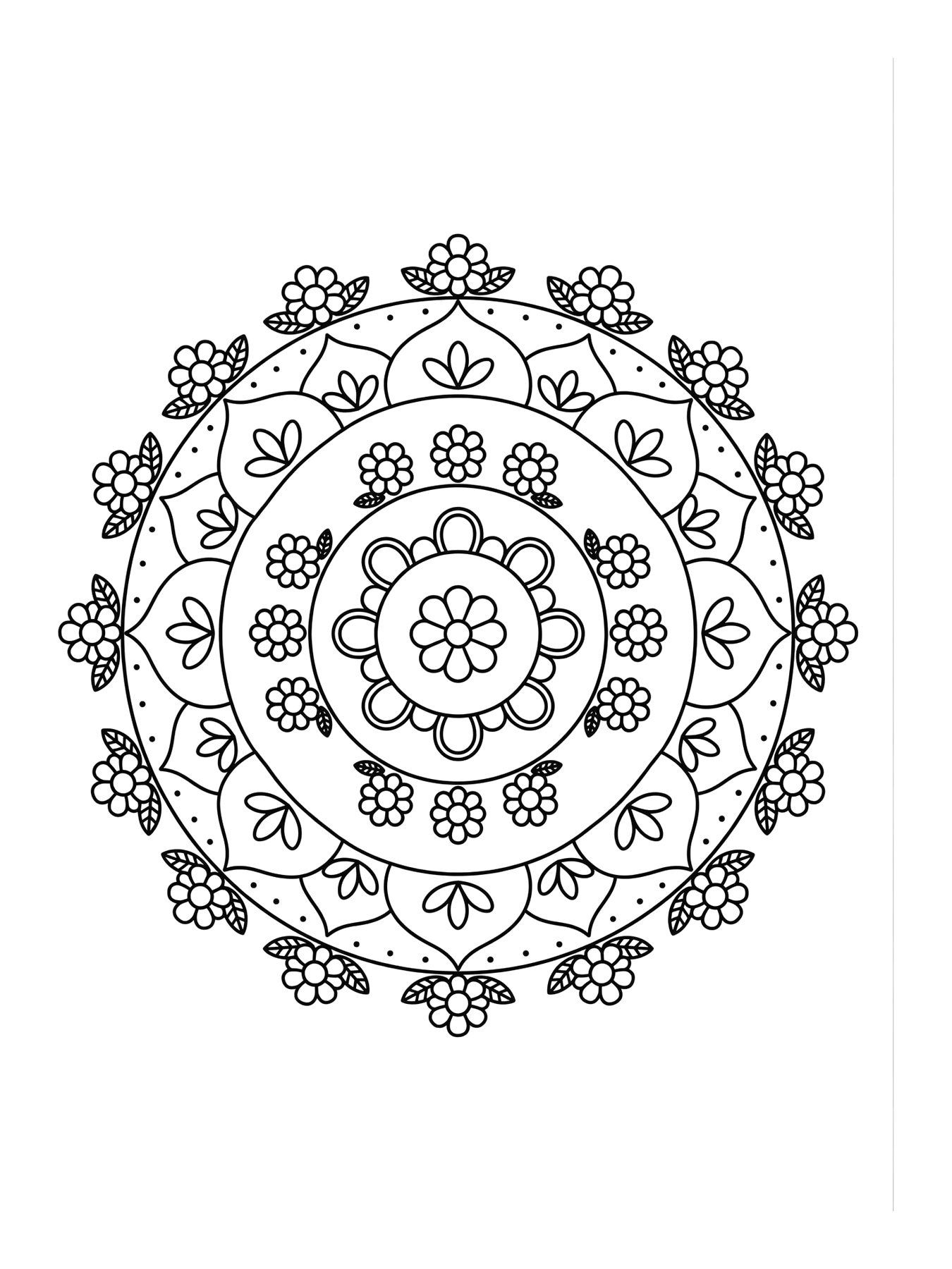 Desenho de mandala de flores para colorir