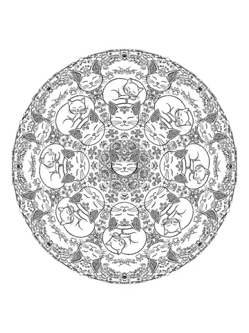 Desenho de mandala de gatos para colorir