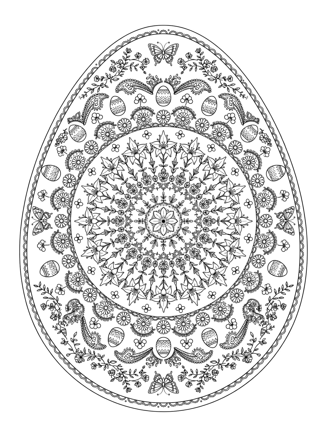 Desenho de mandala de ovo de Páscoa para colorir