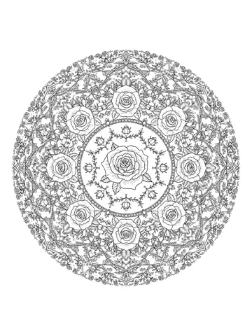 Desenho de mandala de rosas para colorir