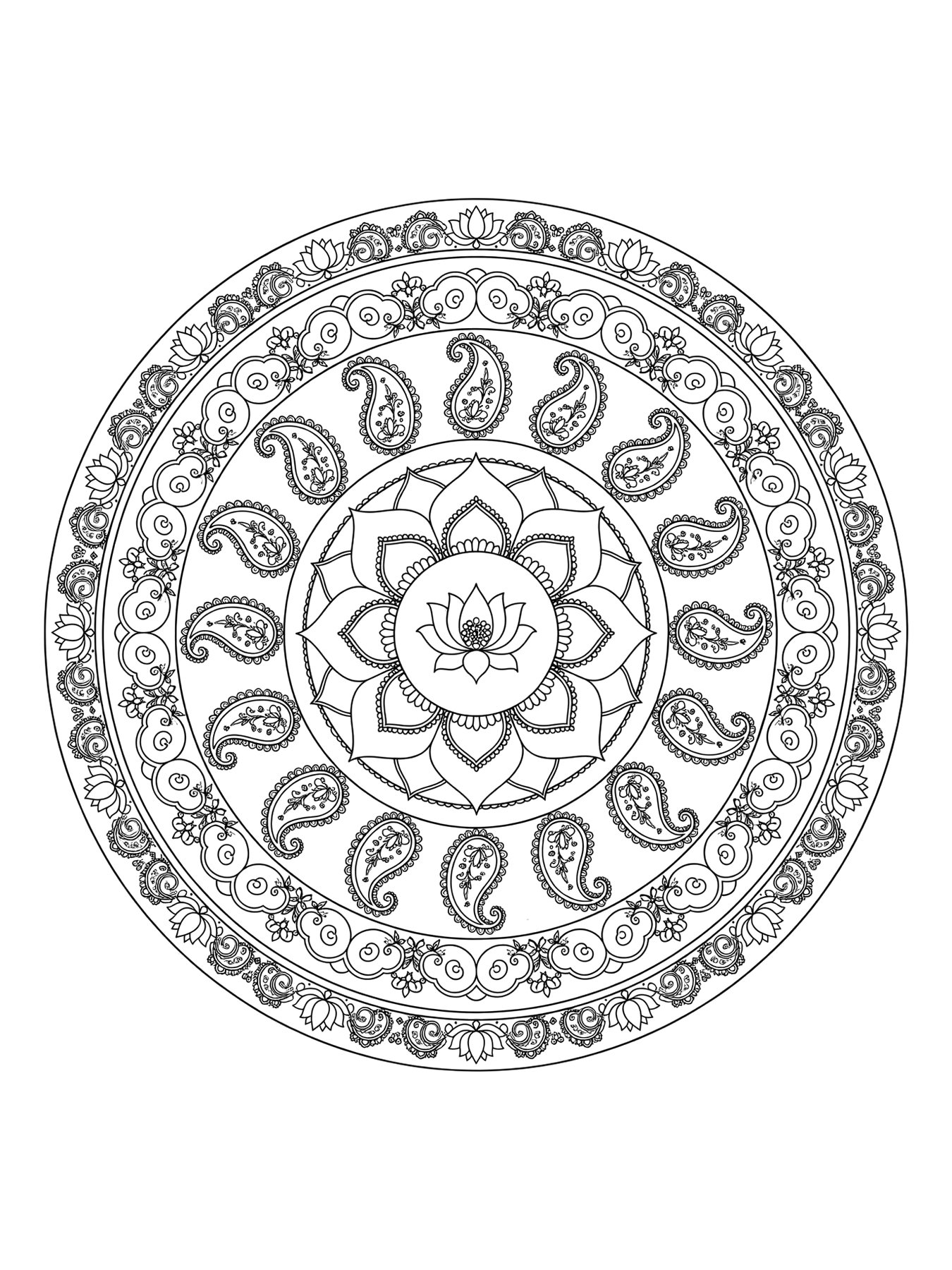 Desenho de mandala oriental detalhada para colorir