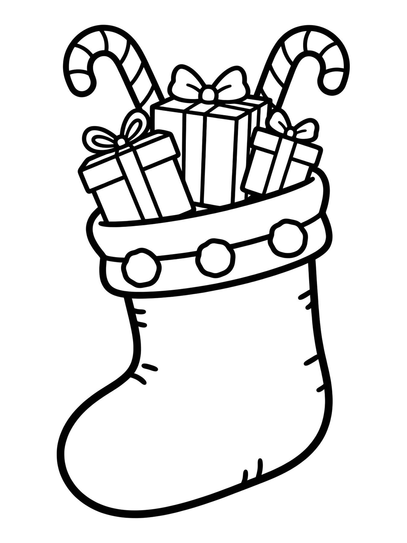 Desenho de meia de Natal com presentes para colorir