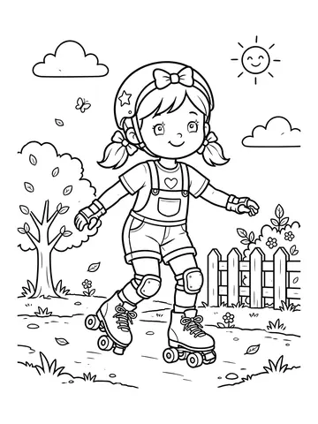 Desenho de menina andando de patins para colorir