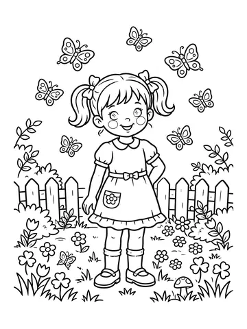 Desenho de menina com borboletas para colorir