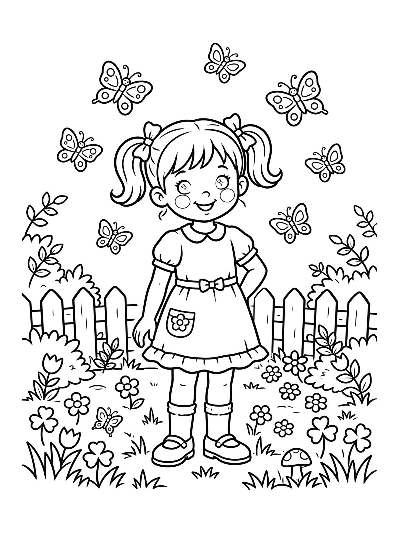 Desenho de menina com borboletas para colorir