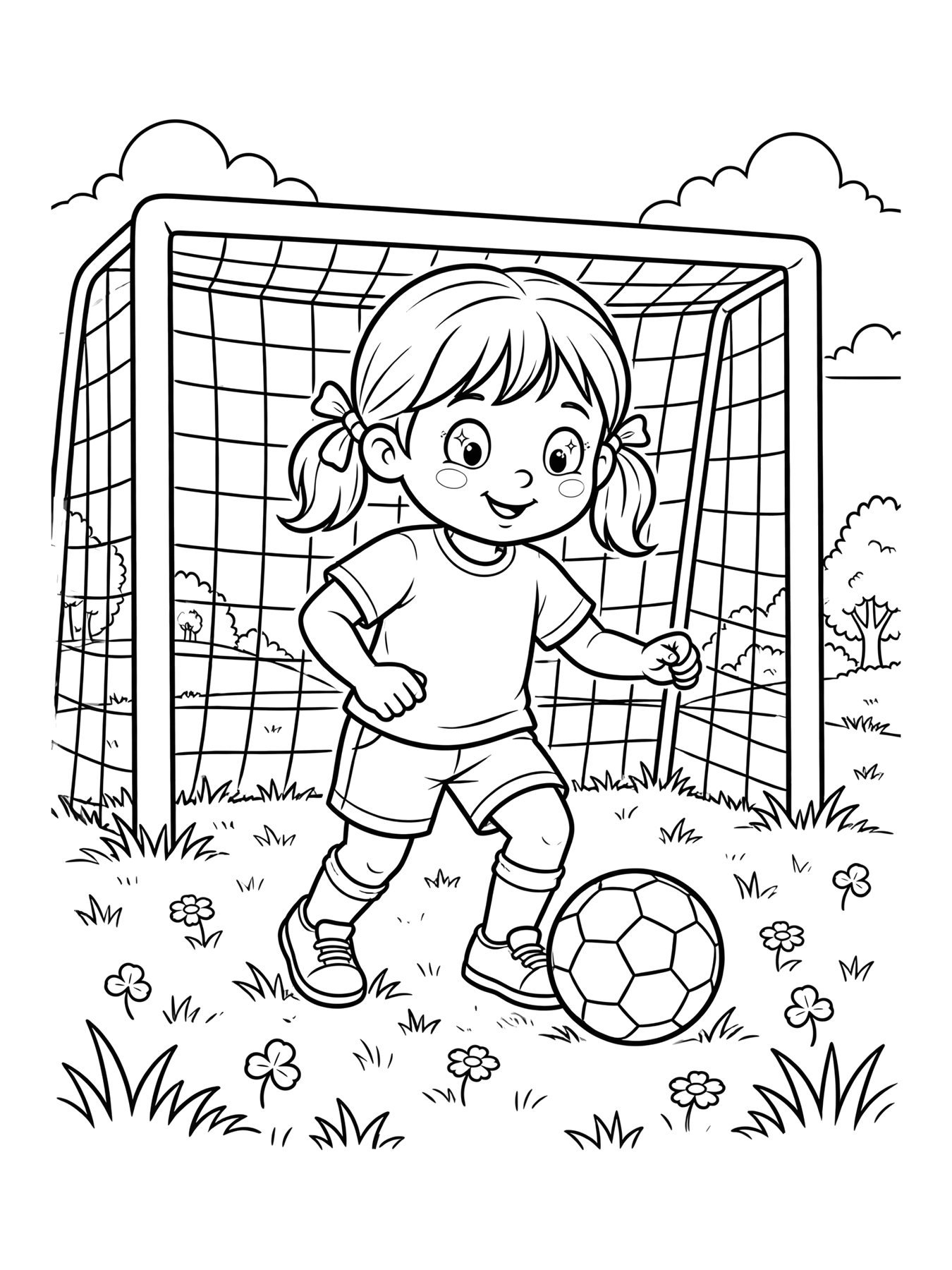 Desenho de menina jogando futebol para colorir