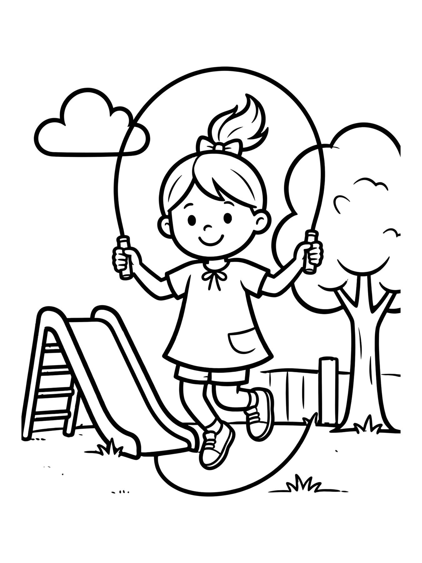 Desenho de menina pulando corda para colorir