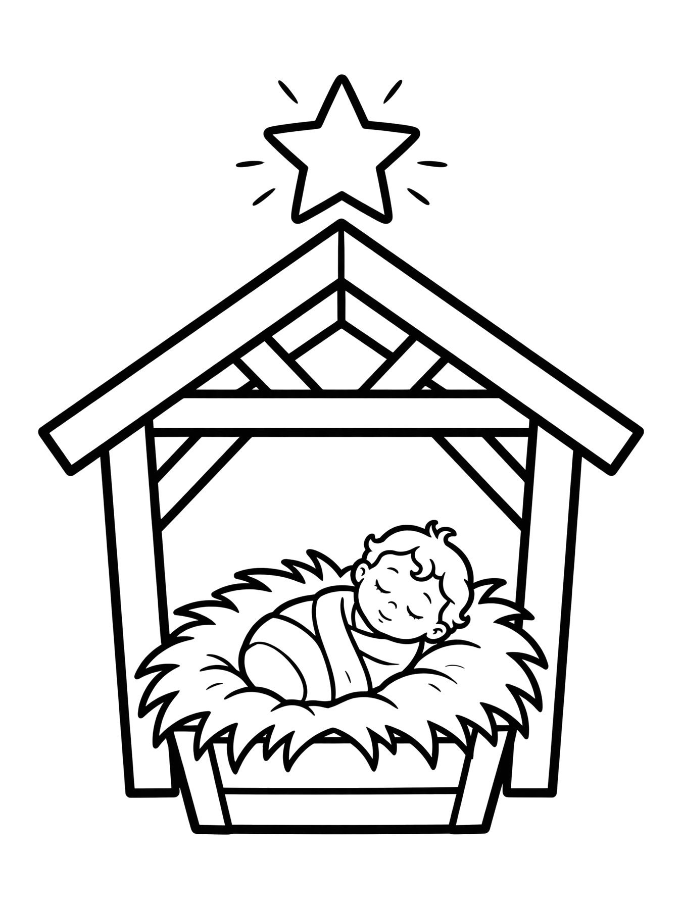 Desenho de menino Jesus na manjedoura para colorir