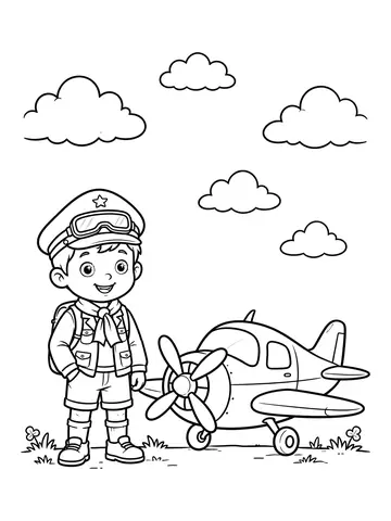 Desenho de menino piloto de avião para colorir