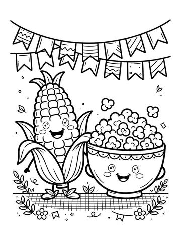 Desenho de milho e pipoca para colorir