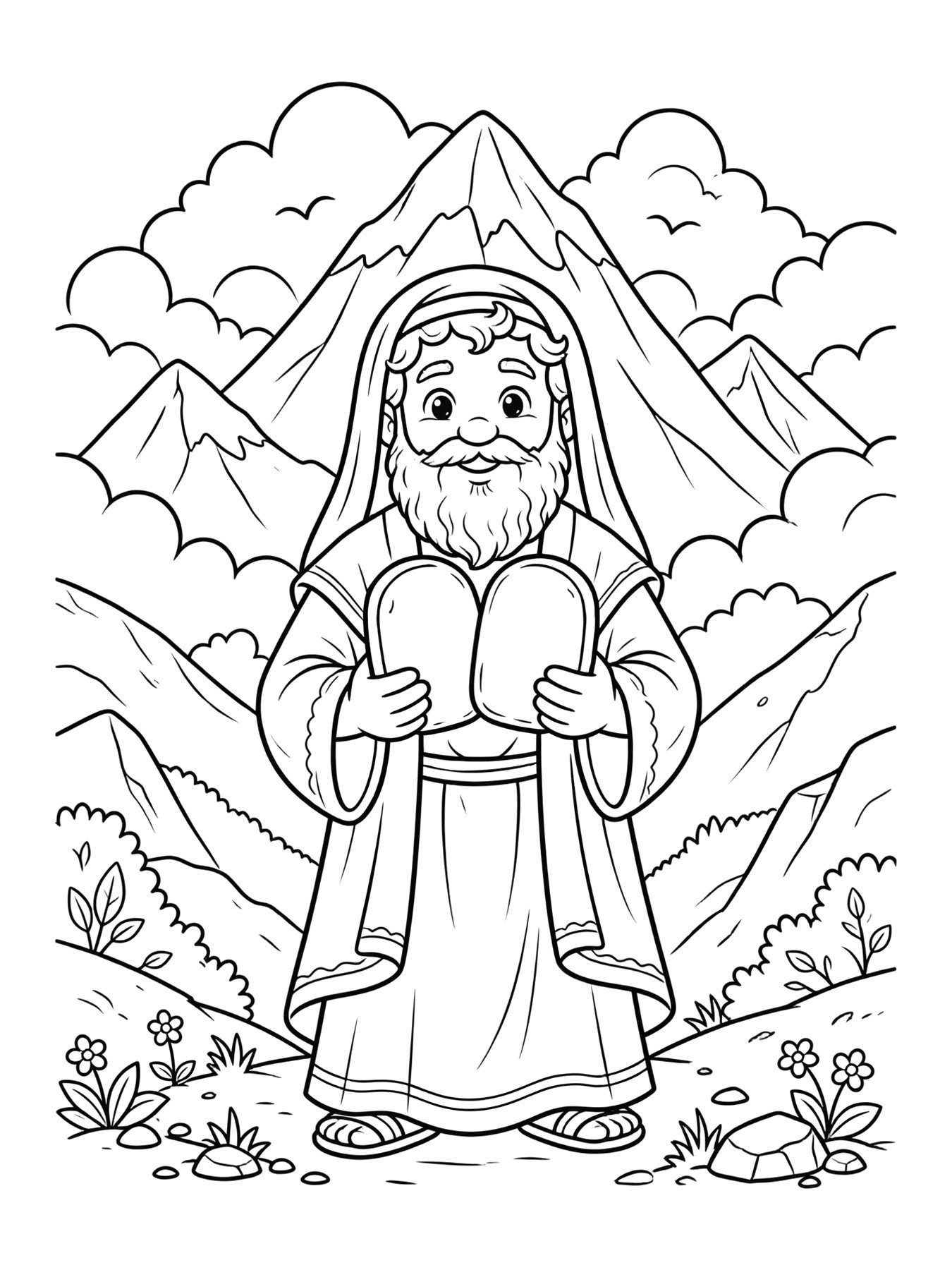 Desenho de moisés com as tábuas para colorir