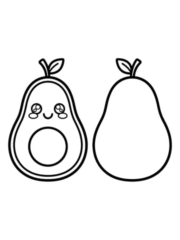 Desenho de molde de paper squishy de abacate, frente e verso para colorir