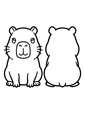Desenho de molde de paper squishy de capivara, frente e verso para colorir