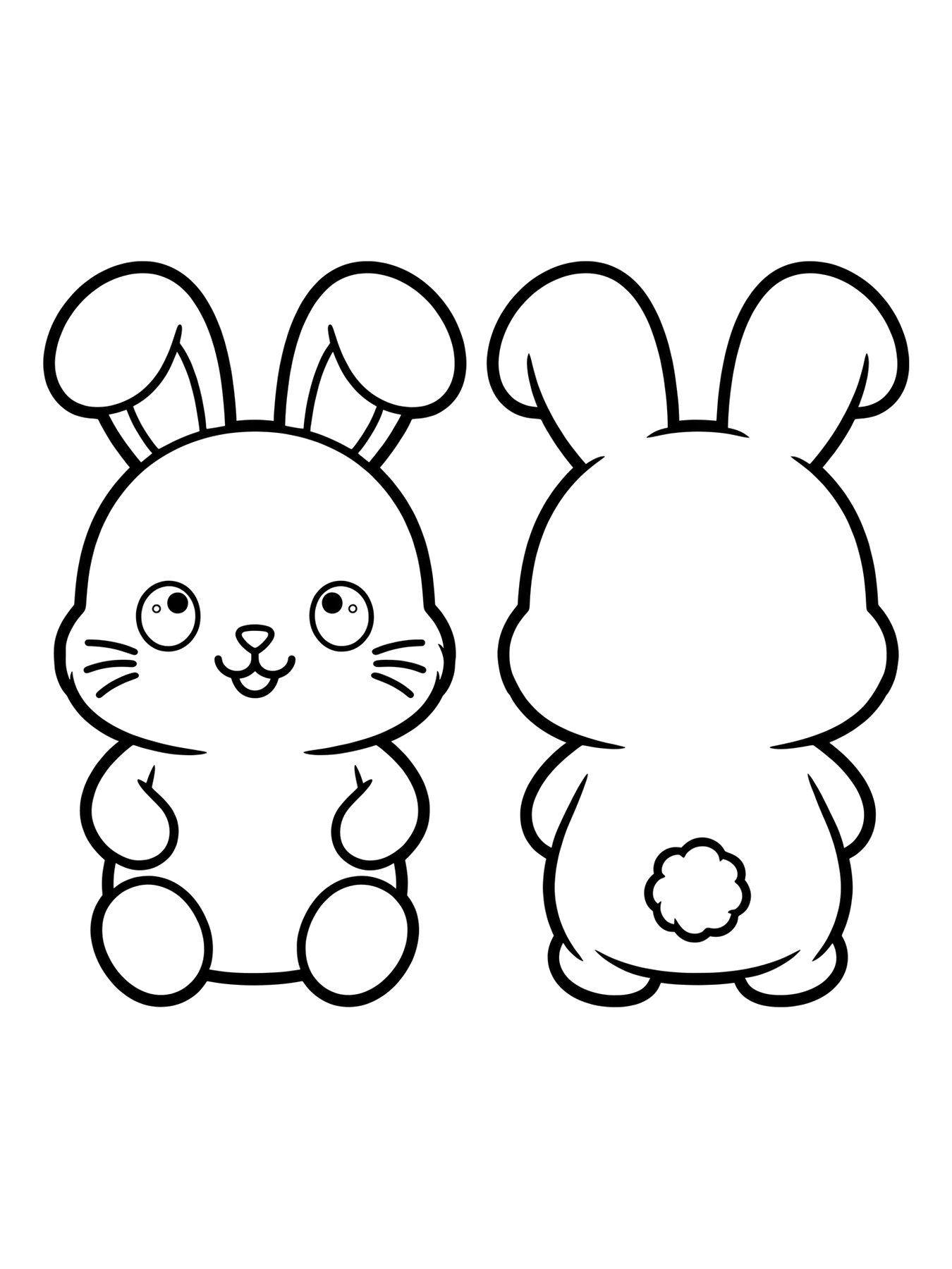 Desenho de molde de paper squishy de coelhinho, frente e verso para colorir