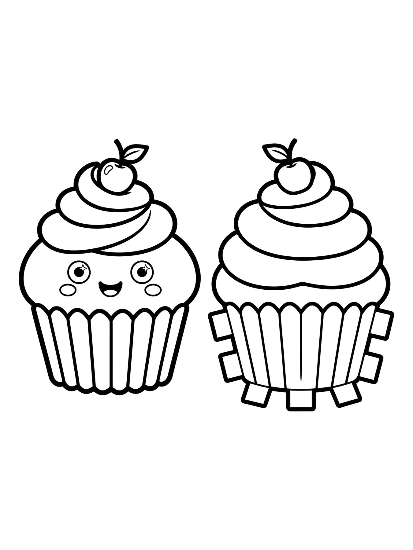 Desenho de molde de paper squishy de cupcake, frente e verso para colorir