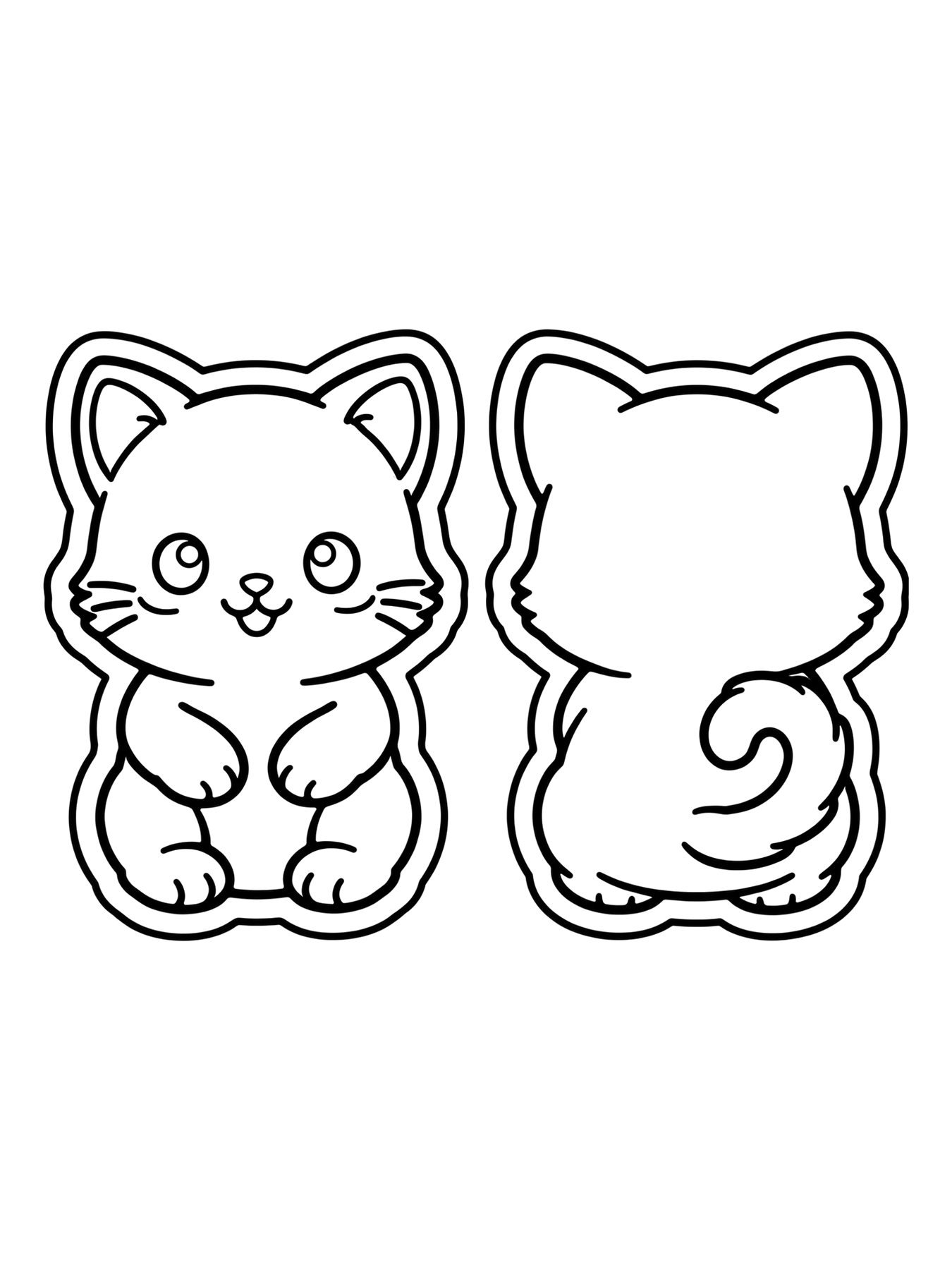 Desenho de molde de paper squishy de gatinho, frente e verso para colorir