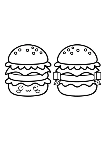 Desenho de molde de paper squishy de hamburguer fofo, frente e verso para colorir