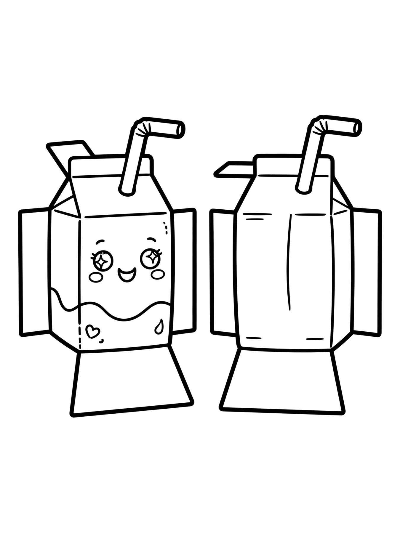Desenho de molde de paper squishy de leite com canudinho, frente e verso para colorir