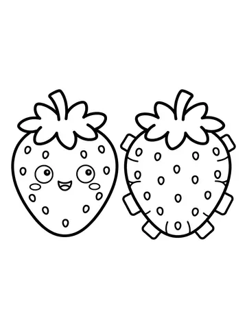 Desenho de molde de paper squishy de morango kawaii, frente e verso para colorir