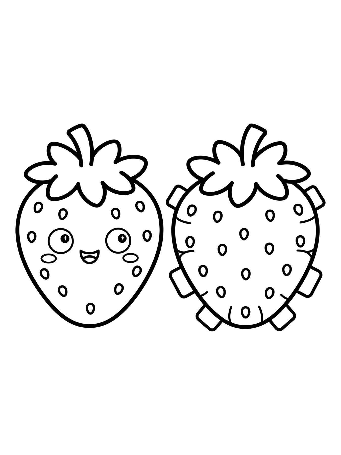 Desenho de molde de paper squishy de morango kawaii, frente e verso para colorir