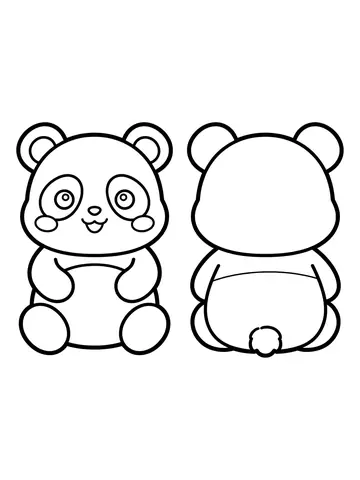 Desenho de molde de paper squishy de panda, frente e verso para colorir