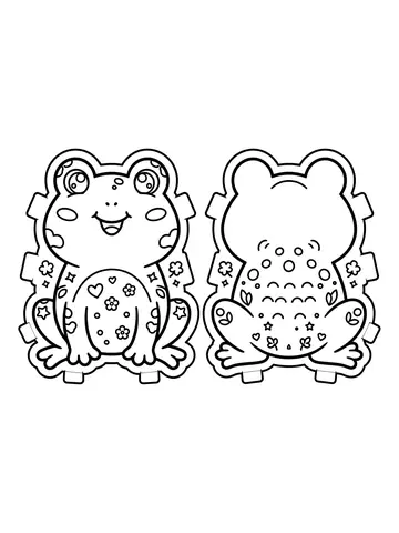 Desenho de molde de paper squishy de sapinho, frente e verso para colorir