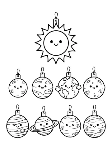 Desenho de molde do sistema solar para recortar e montar um móbile para colorir