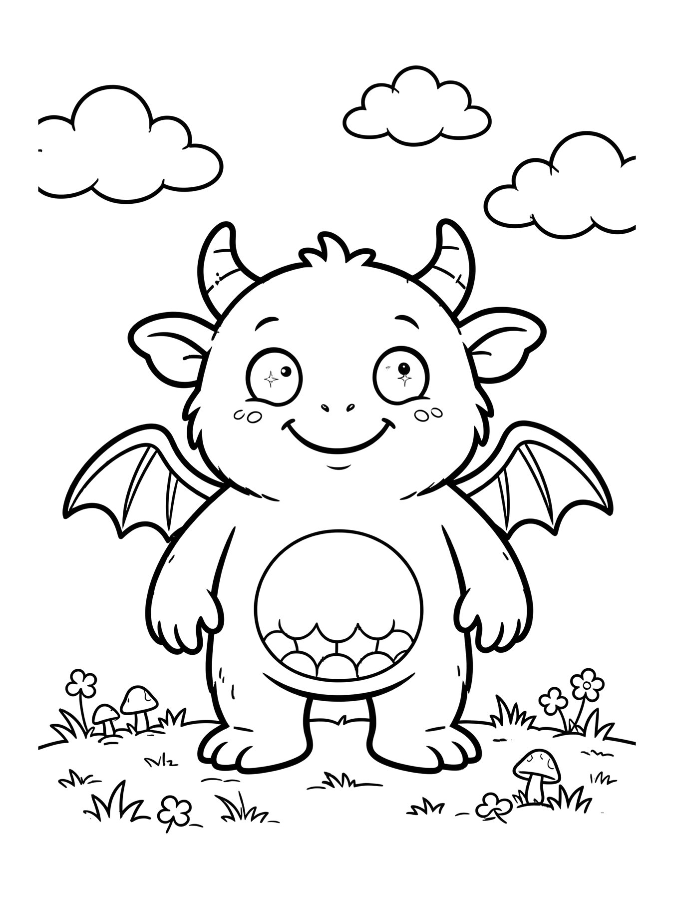 Desenho de monstrinho com asas pequenas para colorir