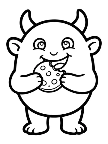 Desenho de monstrinho comendo biscoito para colorir
