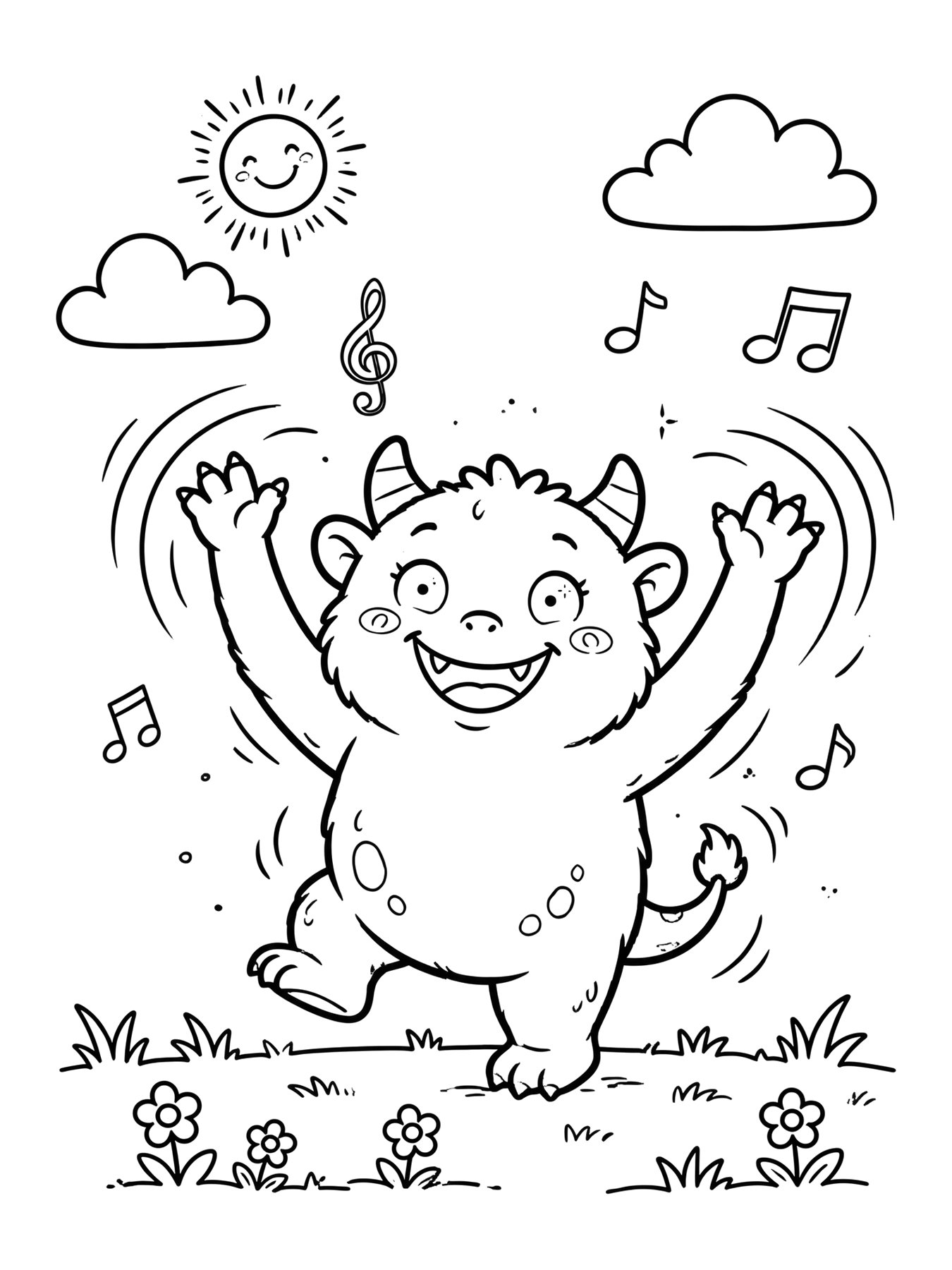 Desenho de monstrinho dançando para colorir
