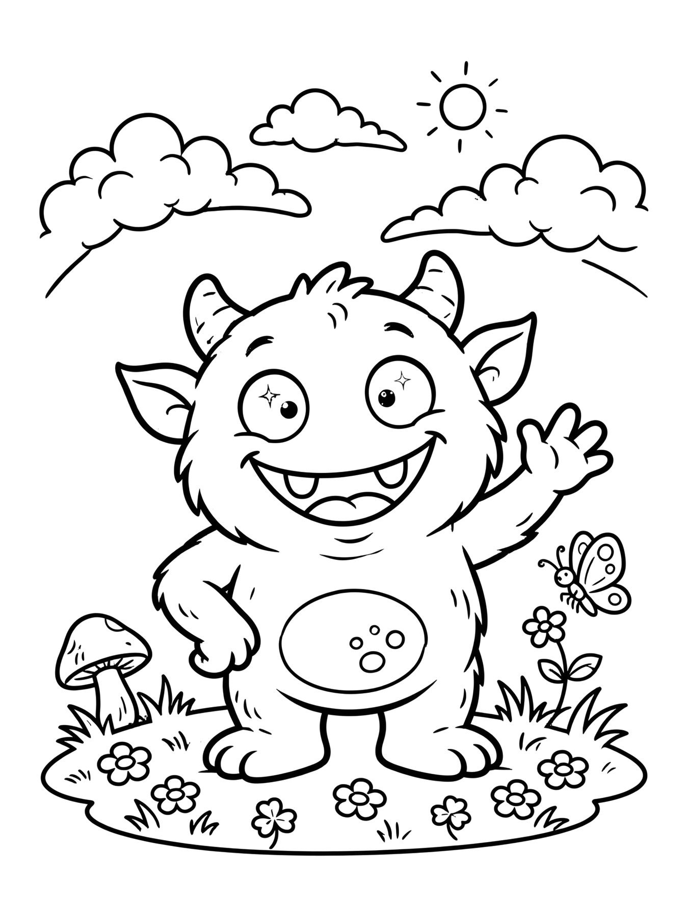 Desenho de monstrinho de dentes grandes e fofo para colorir