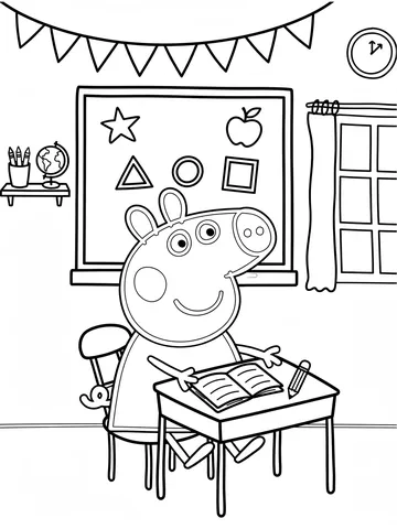Desenho de Peppa Pig na escola para colorir