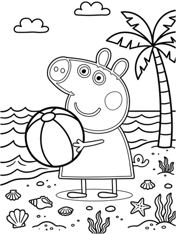 Desenho de Peppa Pig na praia para colorir
