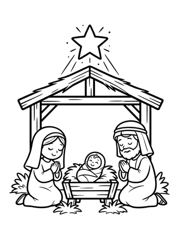 Desenho de natividade com Maria e José para colorir