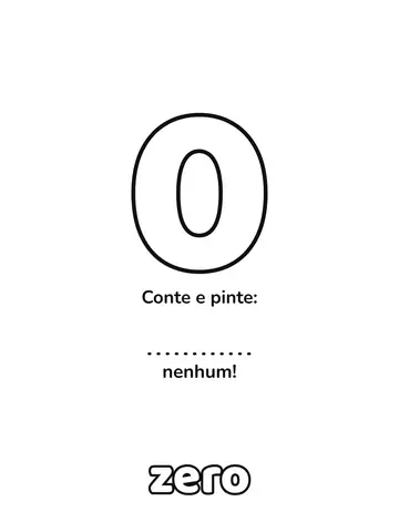 Número 0 grande para colorir com 0 figuras para contar