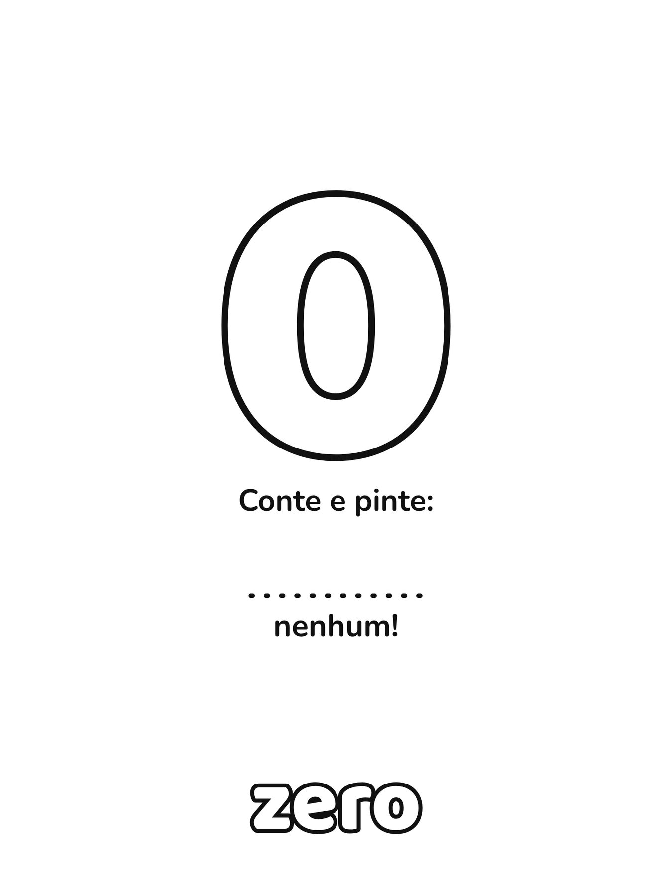 Número 0 grande para colorir com 0 figuras para contar