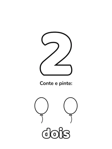 Número 2 grande para colorir com 2 figuras para contar