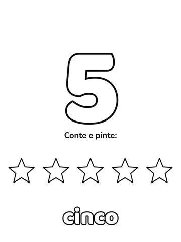 Número 5 grande para colorir com 5 figuras para contar